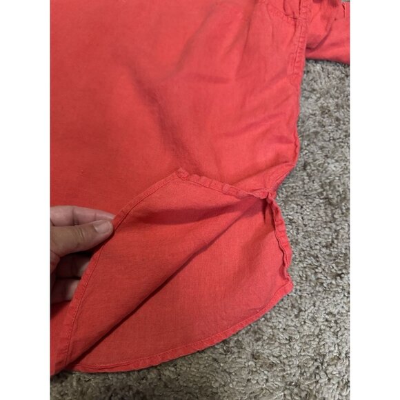 TALBOTS Red Irish Linen Vneck Popover Blouse Top Casual Basic Minimal Light L - Picture 5 of 7